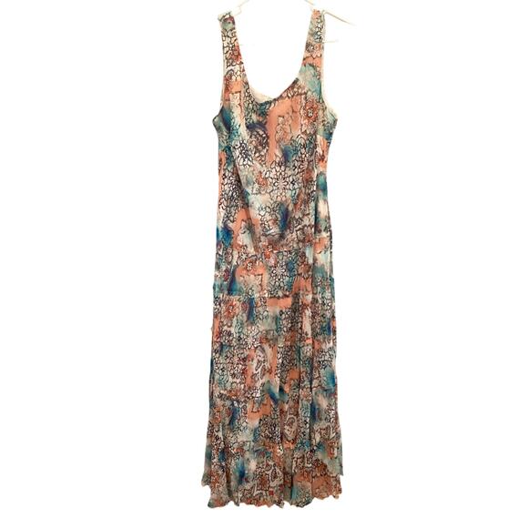 Vintage Nine West Maxi Slip Dress Plus Size 16W 16 Chiffon Flutter Peach Floral - Picture 1 of 12